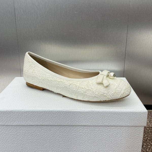 CD Ballet Flat Bianco Intrecciato Sedge E Pelle Di Agnello