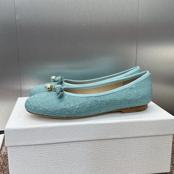 CD Ballet Flat Jade Green Woven Sedge And Lambskin