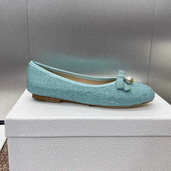 CD Ballet Flat Jade Green Woven Sedge And Lambskin