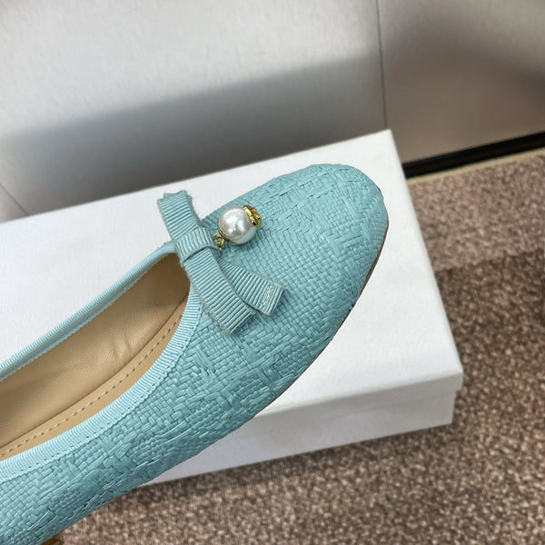 CD Ballet Flat Jade Green Woven Sedge And Lambskin