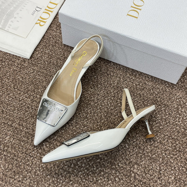 CD Slingback 65mm Glossy White Cowhide