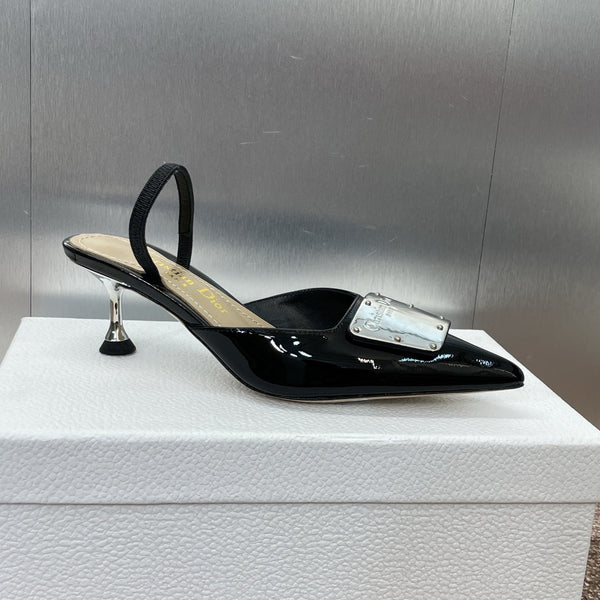 CD Slingback 65mm Glossy Black Cowhide