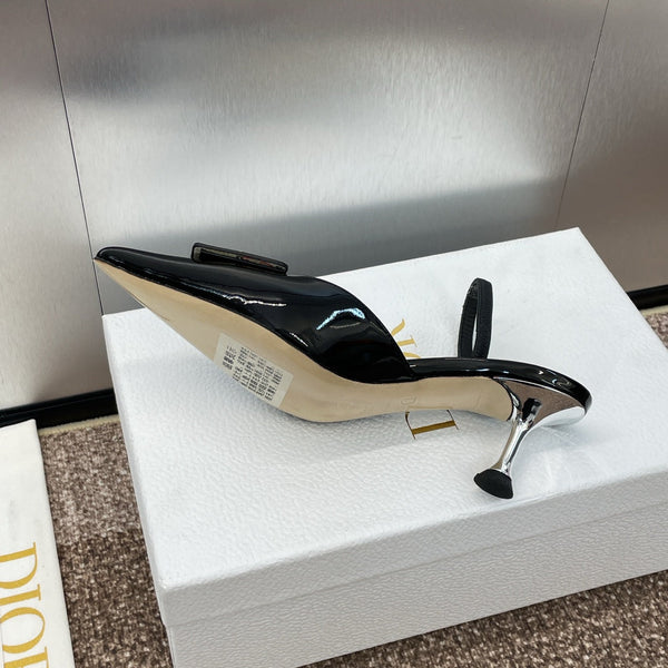 CD Slingback 65mm Glossy Black Cowhide