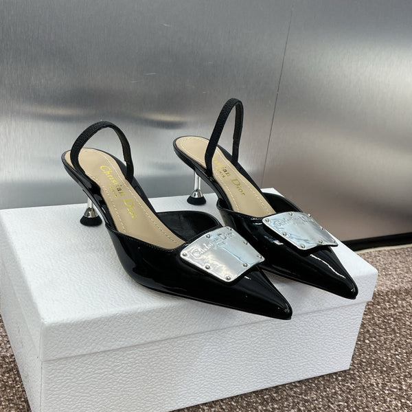 CD Slingback 65mm Glossy Black Cowhide