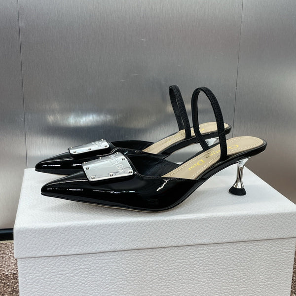 CD Slingback 65mm Glossy Black Cowhide