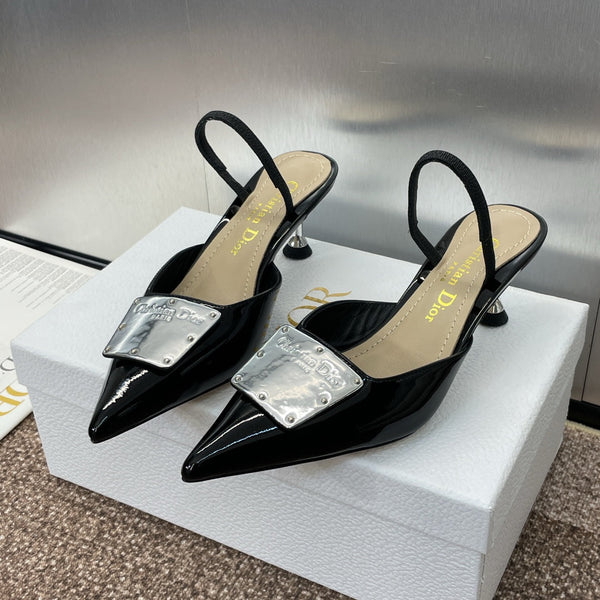 CD Slingback 65mm Glossy Black Cowhide