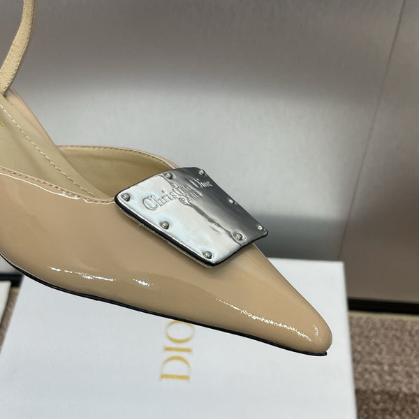 CD Slingback 65mm Glossy Beige Cowhide