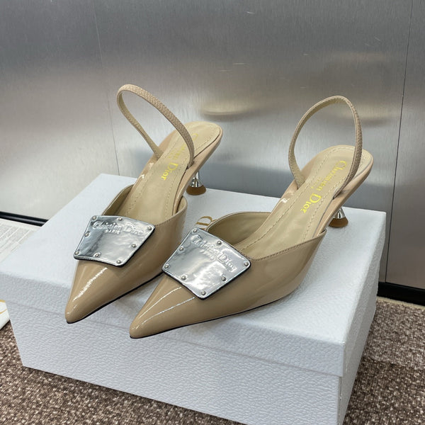 CD Slingback 65mm Glossy Beige Cowhide