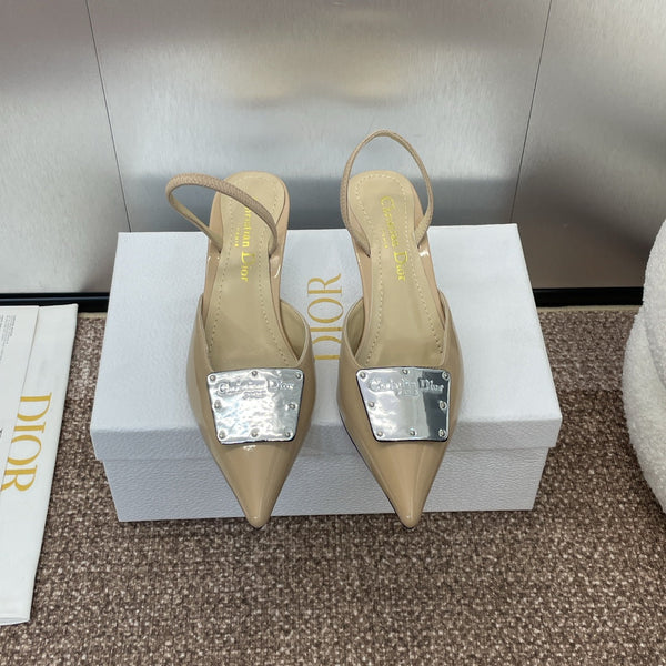 CD Slingback 65mm Glossy Beige Cowhide