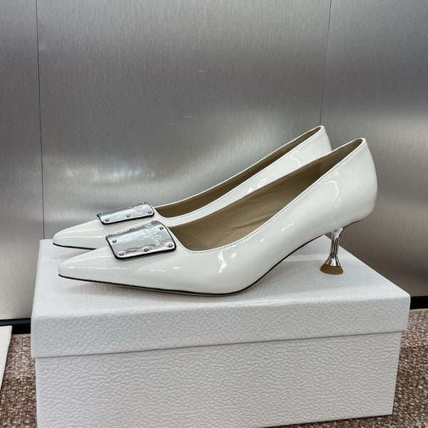 CD Pumps 65mm Glossy White Cowhide