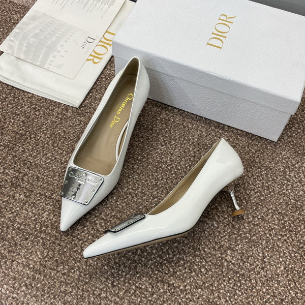 CD Pumps 65mm Glossy White Cowhide