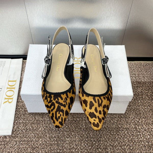 CD J'Adior Slingback Flat Leopard Print Yellow Black Nubuck Leather