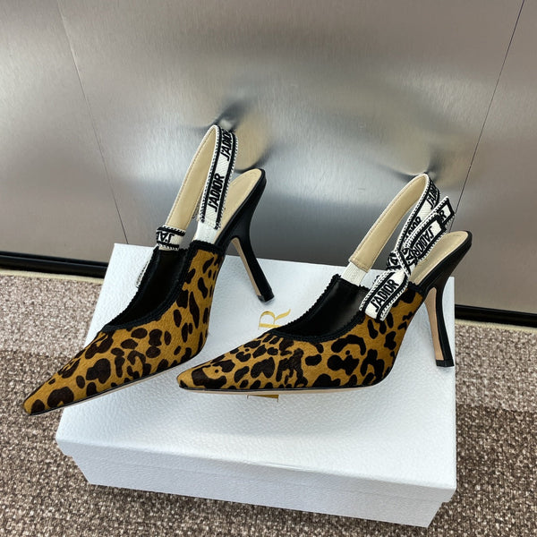 CD J'Adior Slingback Pump 95mm Leopard Print Yellow Black Nubuck Leather