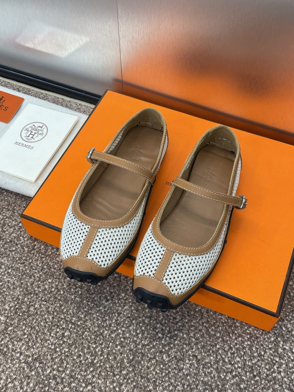 HM 25C Kichu Ballet Flat Brown mix White Fabric with Calfskin 208280