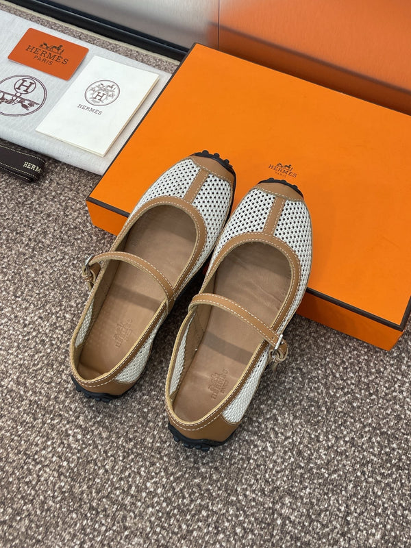 HM 25C Kichu Ballet Flat Brown mix White Fabric with Calfskin 208280