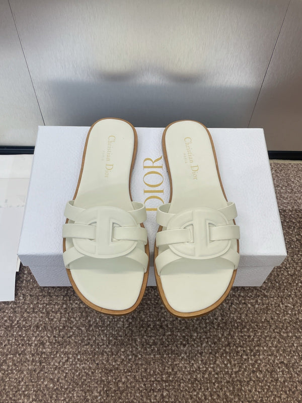 Dior 25 D-Club Slide Sandal White Calfskin 330322