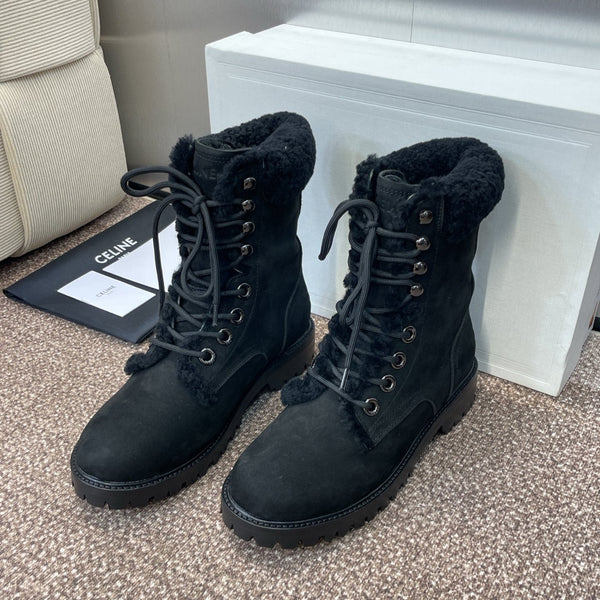 CELINE Ankle Boots Black Suede Lambswool 433387