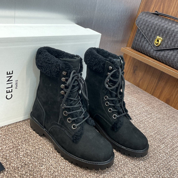 CELINE Ankle Boots Black Suede Lambswool 433387