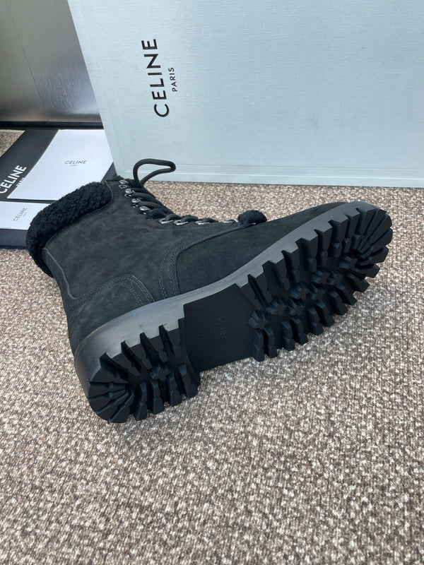 CELINE Ankle Boots Black Suede Lambswool 433387