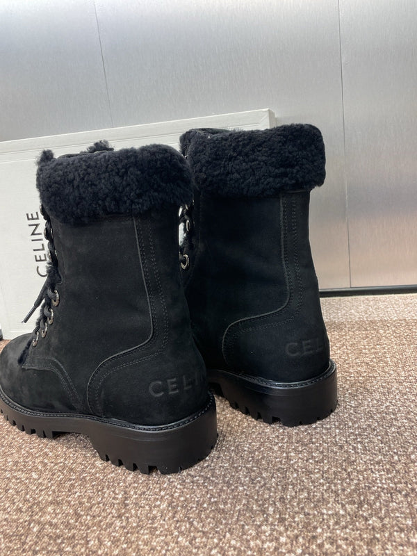 CELINE Ankle Boots Black Suede Lambswool 433387