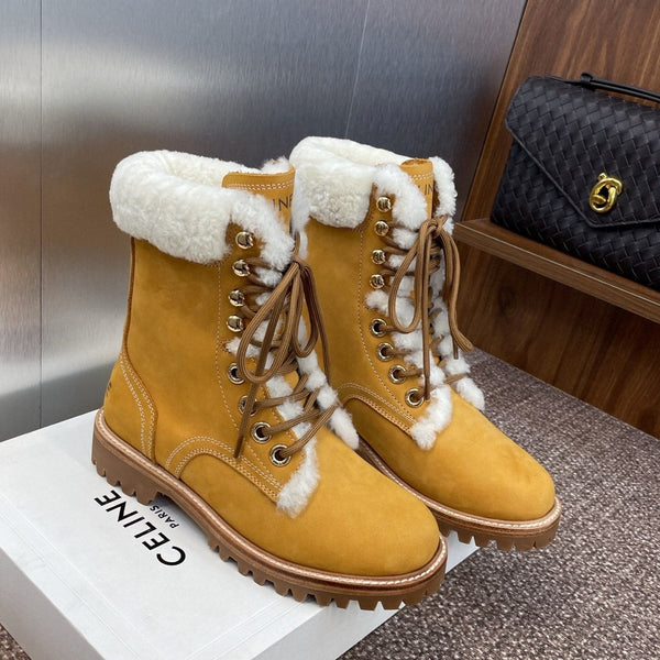 CELINE Ankle Boots Yellow White Suede Lambswool 433388