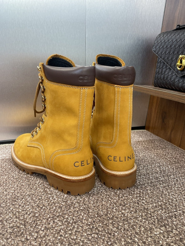 CELINE 25 Ankle Boots Yellow Suede 433390