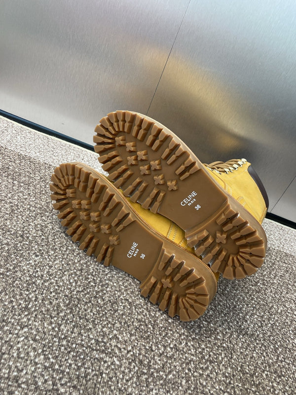 CELINE 25 Ankle Boots Yellow Suede 433390