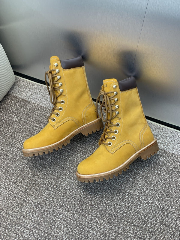 CELINE 25 Ankle Boots Yellow Suede 433390