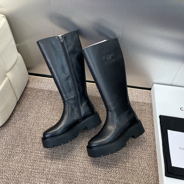CELINE 25 high boots with locks black calfskin 433393