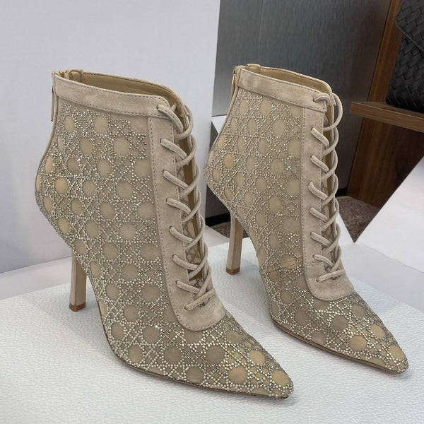 Dior 2025 Capture Heeled Ankle Boot Beige Mesh Sheepskin 508532