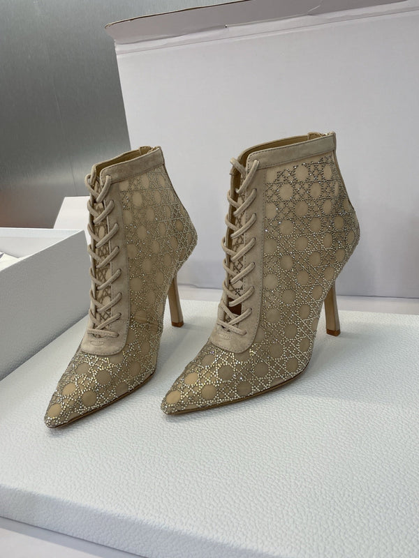 Dior 2025 Capture Heeled Ankle Boot Beige Mesh Sheepskin 508532