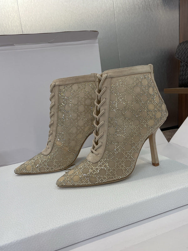 Dior 2025 Capture Heeled Ankle Boot Beige Mesh Sheepskin 508532