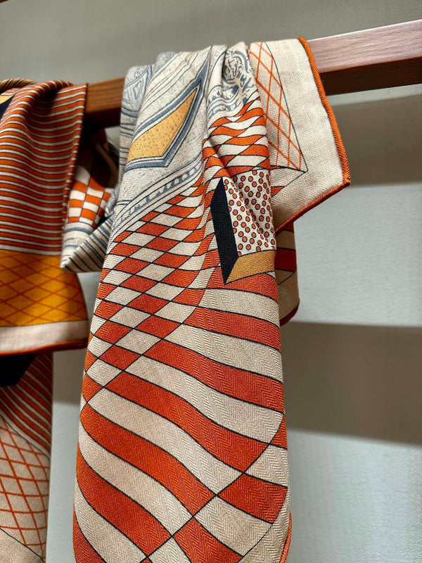 Grand Theatre Nouveau Scarf 140 CM In Orange Colorful Silk 385352