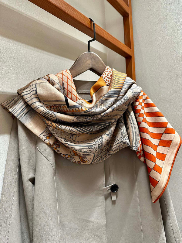 Grand Theatre Nouveau Scarf 140 CM In Orange Colorful Silk 385352