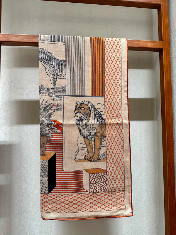 Grand Theatre Nouveau Scarf 140 CM In Orange Colorful Silk 385352