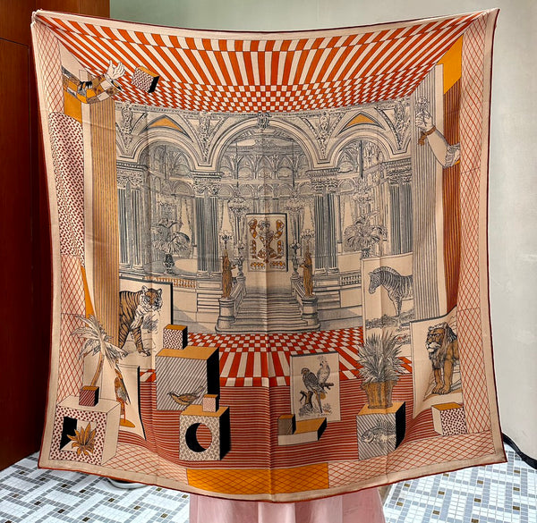 Grand Theatre Nouveau Scarf 140 CM In Orange Colorful Silk 385352