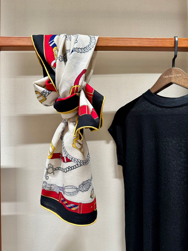 Chevaux Dechaines Shawl 135 CM IN Red Colorful Cashmere Silk 373683