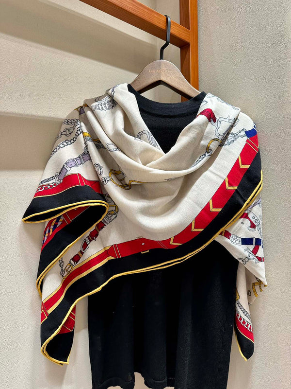 Chevaux Dechaines Shawl 135 CM IN Red Colorful Cashmere Silk 373683