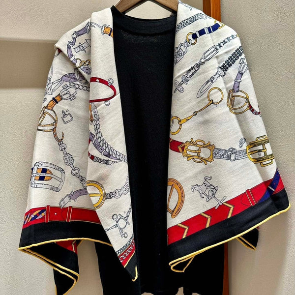 Chevaux Dechaines Shawl 135 CM IN Red Colorful Cashmere Silk 373683