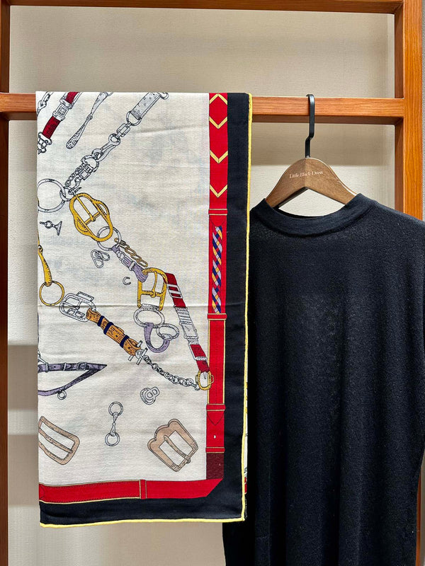 Chevaux Dechaines Shawl 135 CM IN Red Colorful Cashmere Silk 373683