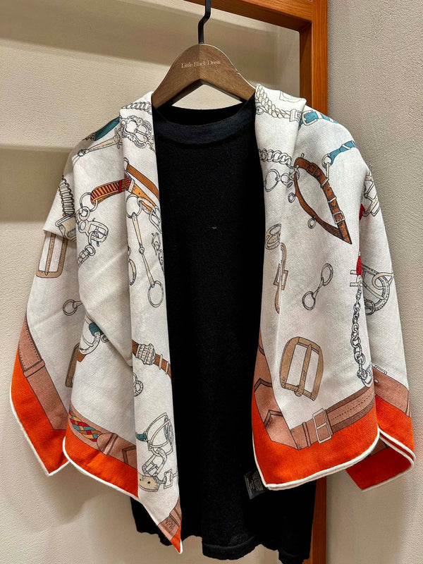 Chevaux Dechaines Shawl 135 CM IN Orange Colorful Cashmere Silk 373685