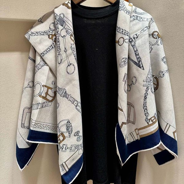 Chevaux Dechaines Shawl 135 CM IN Blue Purple Colorful Cashmere Silk 373687