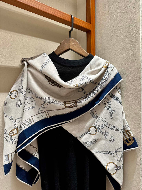 Chevaux Dechaines Shawl 135 CM IN Blue Purple Colorful Cashmere Silk 373687