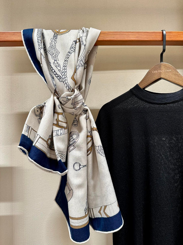 Chevaux Dechaines Shawl 135 CM IN Blue Purple Colorful Cashmere Silk 373687