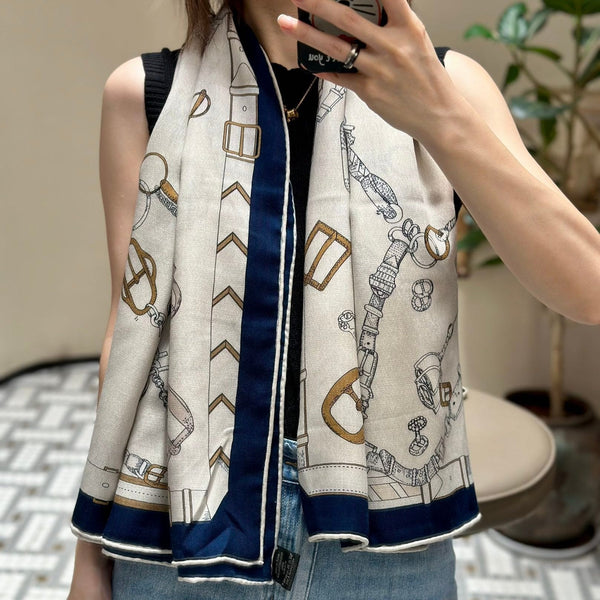 Chevaux Dechaines Shawl 135 CM IN Blue Purple Colorful Cashmere Silk 373687