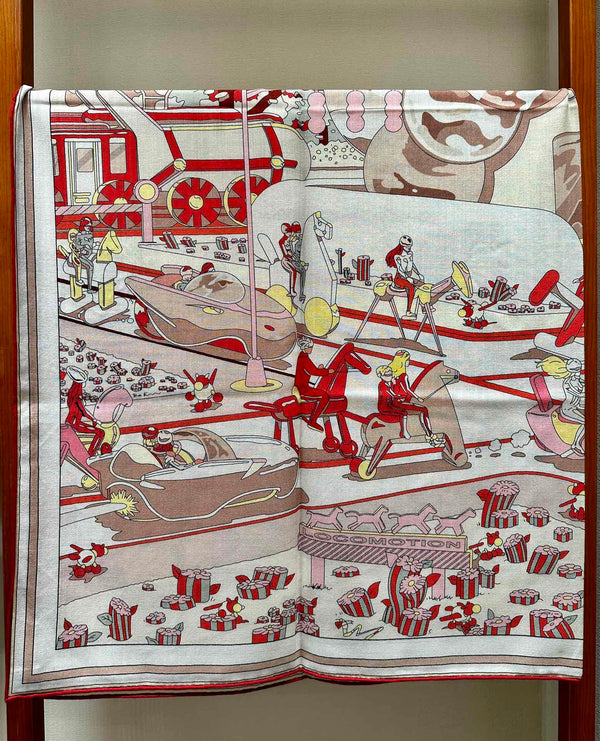 Locomotion Shawl 140 CM In Red Colorful Cashmere And Silk 384145