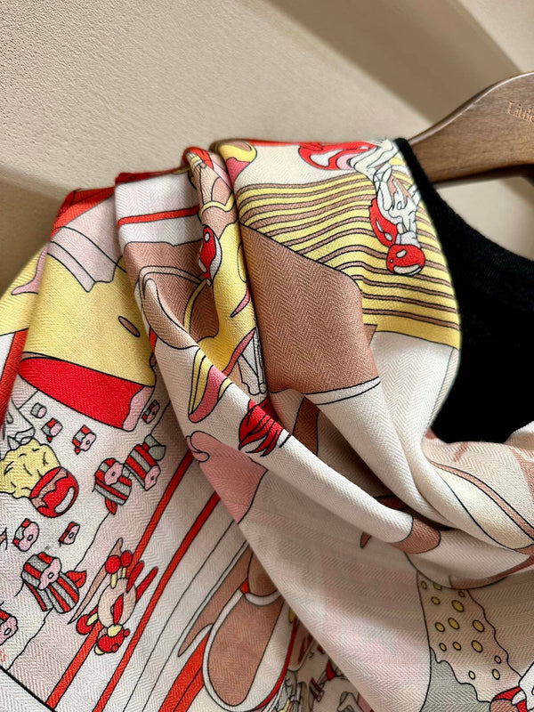 Locomotion Shawl 140 CM In Red Colorful Cashmere And Silk 384145