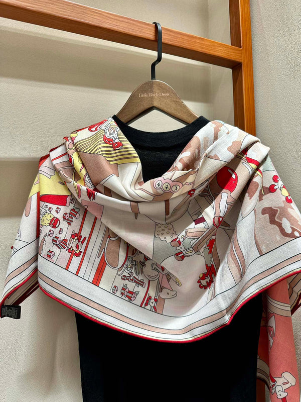 Locomotion Shawl 140 CM In Red Colorful Cashmere And Silk 384145