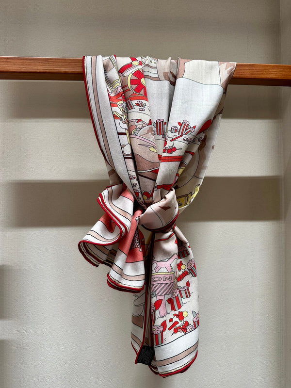 Locomotion Shawl 140 CM In Red Colorful Cashmere And Silk 384145