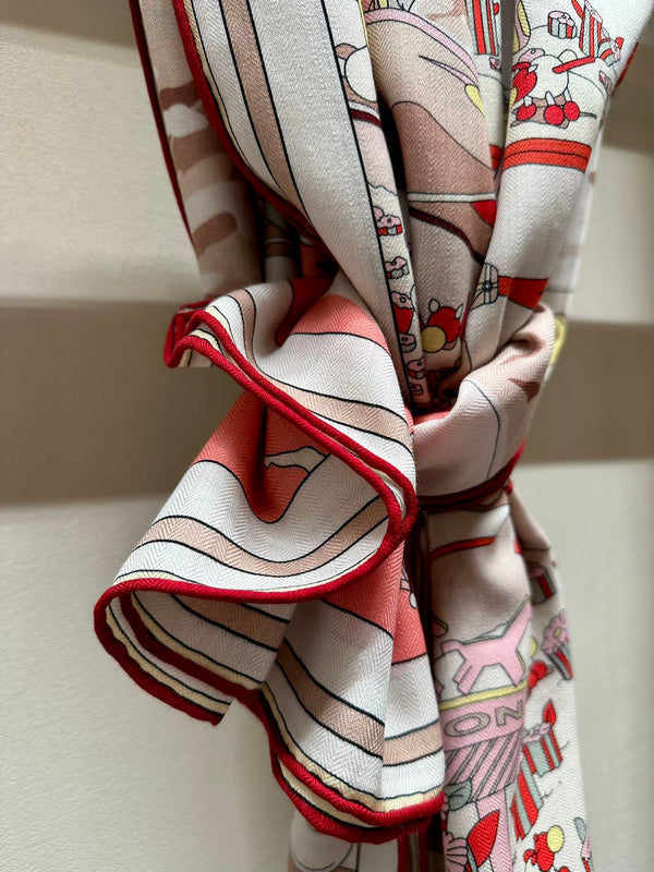 Locomotion Shawl 140 CM In Red Colorful Cashmere And Silk 384145